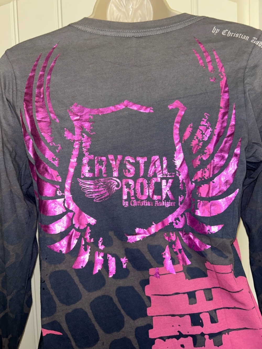 NWT Christian Audigier Crystal Rick Rocker Girl Long Sleeve T-Shirt Sz M - Picture 6 of 8